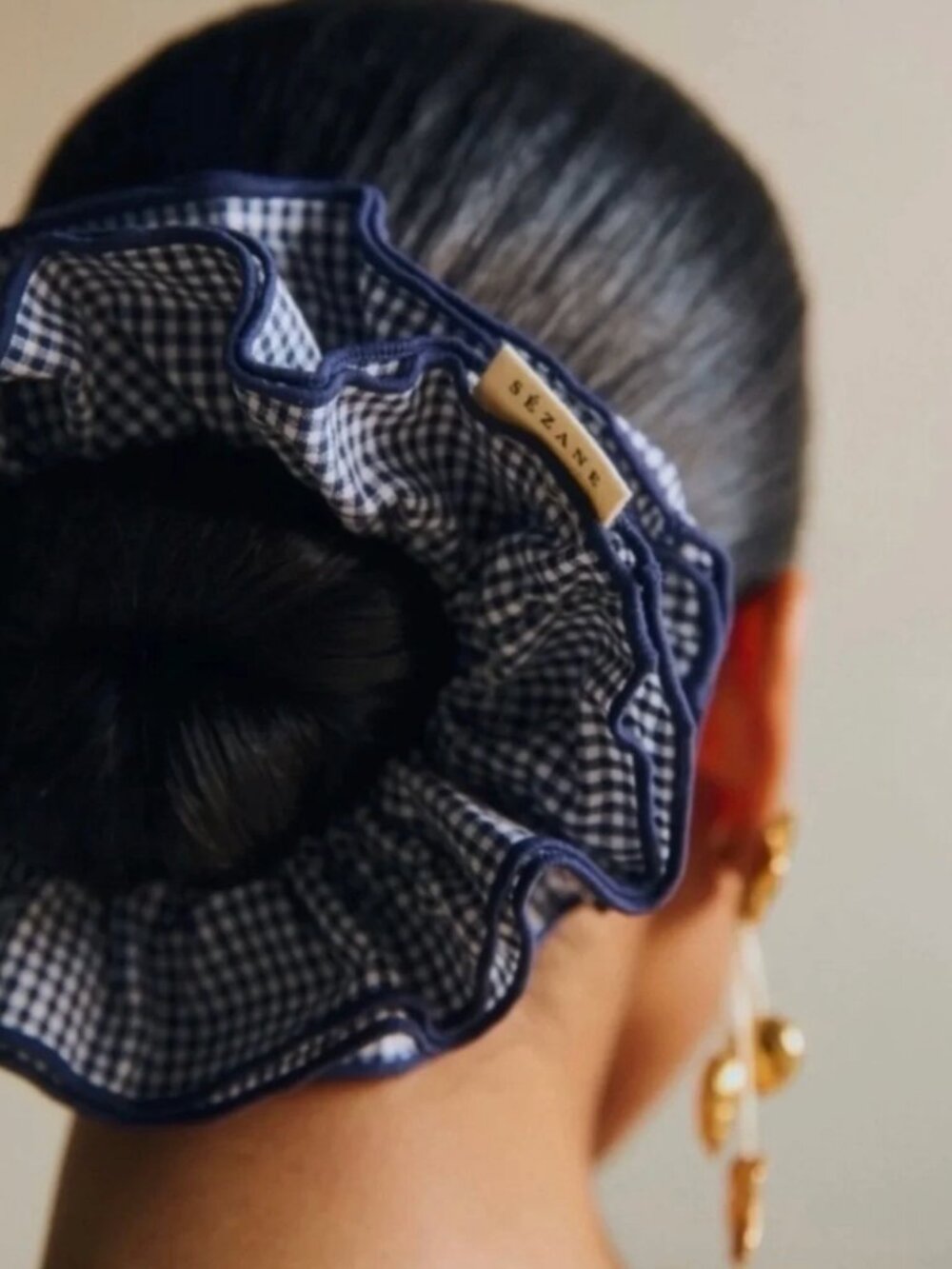 NWT Sezane Blue and White Ruffle Gingham Scrunchie